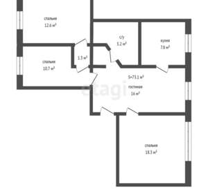 4-к квартира, вторичка, 73м2, 1/10 этаж
