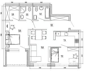 3-к квартира, вторичка, 74м2, 6/8 этаж