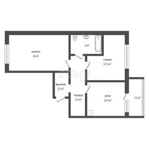 2-к квартира, вторичка, 59м2, 9/16 этаж