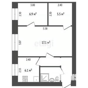 2-к квартира, вторичка, 43м2, 1/5 этаж