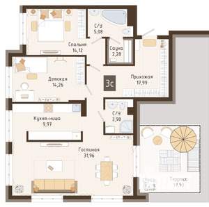 3-к квартира, вторичка, 100м2, 7/7 этаж