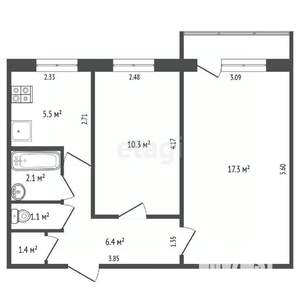 2-к квартира, вторичка, 44м2, 5/5 этаж