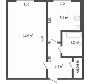 1-к квартира, вторичка, 31м2, 2/5 этаж