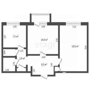 2-к квартира, вторичка, 55м2, 3/4 этаж