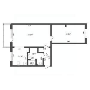 2-к квартира, вторичка, 44м2, 2/5 этаж