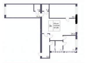 3-к квартира, вторичка, 57м2, 2/5 этаж