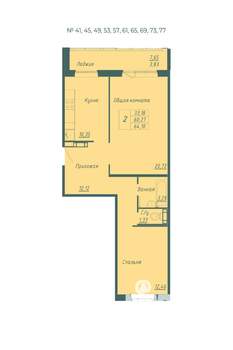 2-к квартира, вторичка, 64м2, 7/10 этаж