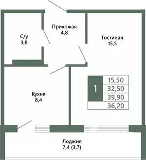 1-к квартира, вторичка, 36м2, 8/15 этаж