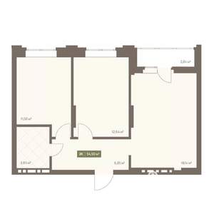 2-к квартира, вторичка, 55м2, 16/16 этаж