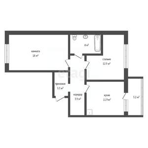 2-к квартира, строящийся дом, 59м2, 9/16 этаж