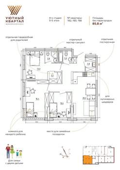 3-к квартира, вторичка, 86м2, 2/8 этаж