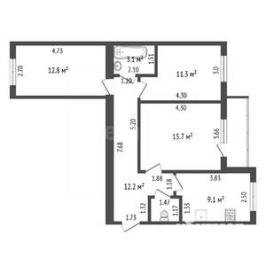 3-к квартира, вторичка, 66м2, 1/10 этаж