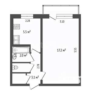 1-к квартира, вторичка, 30м2, 5/5 этаж