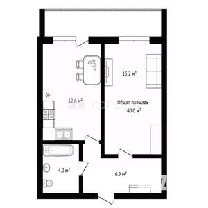 1-к квартира, вторичка, 40м2, 3/9 этаж