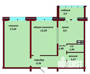 2-к квартира, вторичка, 55м2, 1/15 этаж