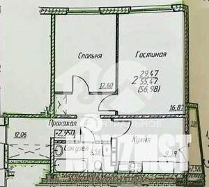 2-к квартира, вторичка, 55м2, 12/16 этаж