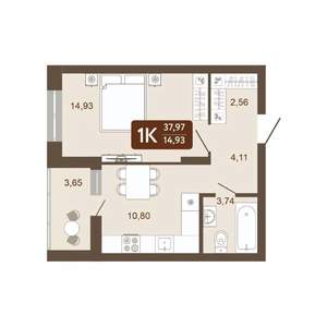 1-к квартира, вторичка, 38м2, 7/20 этаж