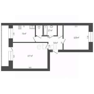 2-к квартира, вторичка, 48м2, 1/5 этаж