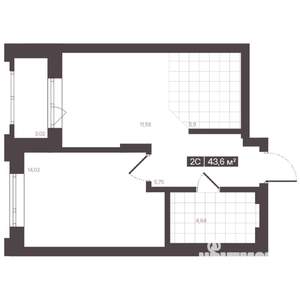 2-к квартира, строящийся дом, 44м2, 3/16 этаж