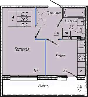 1-к квартира, вторичка, 36м2, 1/17 этаж