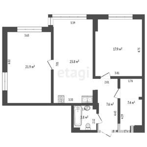 3-к квартира, вторичка, 82м2, 8/15 этаж