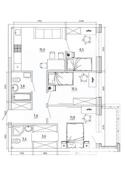 3-к квартира, вторичка, 71м2, 2/8 этаж