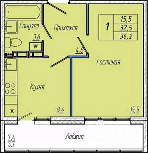 1-к квартира, вторичка, 36м2, 3/17 этаж