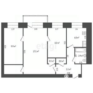 3-к квартира, вторичка, 53м2, 5/5 этаж