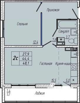 1-к квартира, вторичка, 48м2, 4/17 этаж