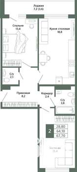 2-к квартира, вторичка, 68м2, 15/15 этаж