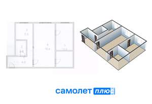 2-к квартира, вторичка, 44м2, 1/5 этаж