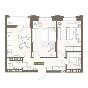 2-к квартира, вторичка, 50м2, 7/16 этаж