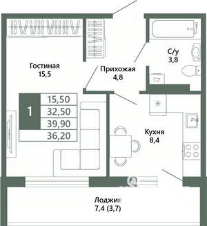 1-к квартира, вторичка, 36м2, 11/15 этаж