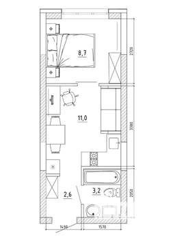 1-к квартира, вторичка, 26м2, 2/8 этаж