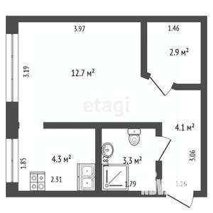1-к квартира, вторичка, 27м2, 3/5 этаж