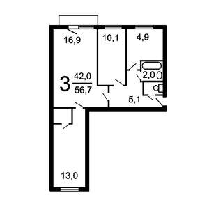 3-к квартира, вторичка, 56м2, 2/5 этаж