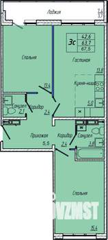 2-к квартира, вторичка, 68м2, 12/17 этаж