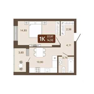 1-к квартира, вторичка, 38м2, 19/20 этаж