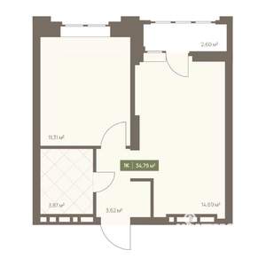 1-к квартира, вторичка, 35м2, 8/16 этаж
