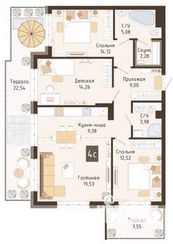 3-к квартира, вторичка, 91м2, 2/7 этаж