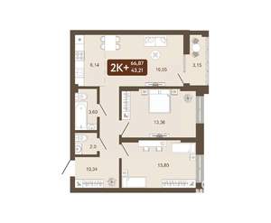2-к квартира, вторичка, 67м2, 18/25 этаж