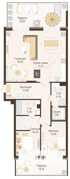 3-к квартира, вторичка, 102м2, 2/7 этаж