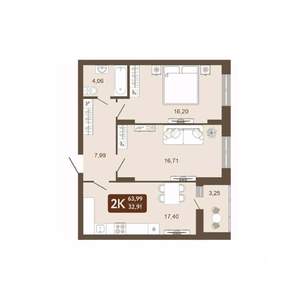 2-к квартира, вторичка, 64м2, 17/20 этаж