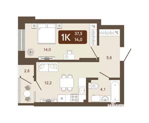 1-к квартира, вторичка, 38м2, 22/25 этаж