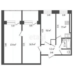 3-к квартира, вторичка, 61м2, 2/9 этаж