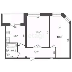 2-к квартира, вторичка, 58м2, 9/10 этаж