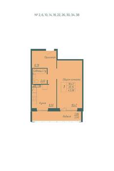 2-к квартира, вторичка, 42м2, 2/10 этаж