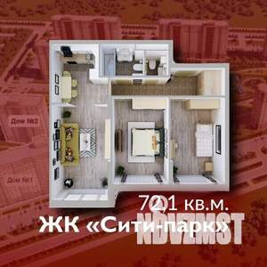 3-к квартира, строящийся дом, 72м2, 13/15 этаж