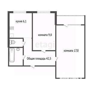 2-к квартира, вторичка, 43м2, 4/9 этаж