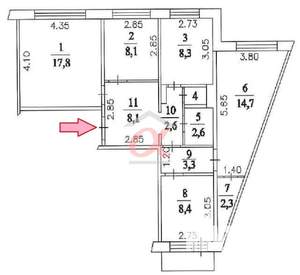 4-к квартира, вторичка, 78м2, 3/9 этаж